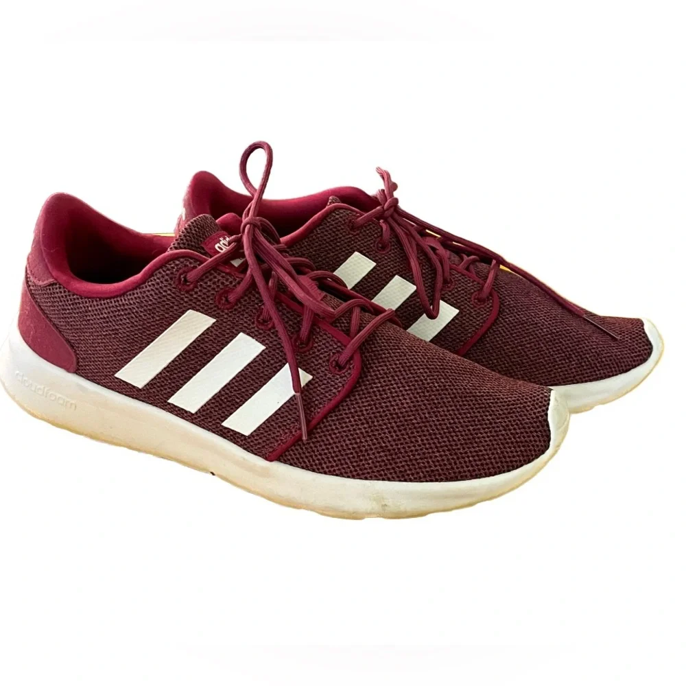 Women’s ADIDAS Neo Cloudfoam Qt Racer Running Shoe Maroon & White 8